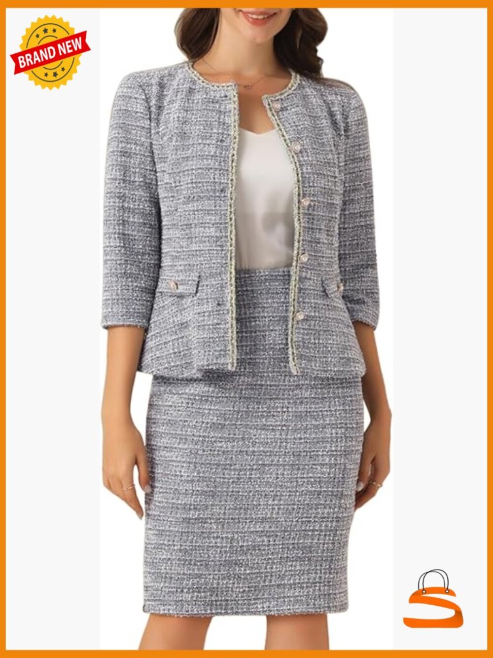 Tweed 2 Piece Skirt Set - Blazer & Pencil Skirt - Business Casual Suit